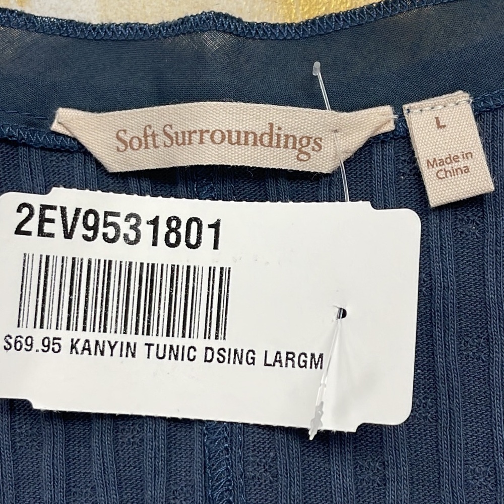 Surroundings Kanyin Gray V-Neck 3/4 Sleeve Stretch Cotton Tunic Top L - Picture 8 of 8